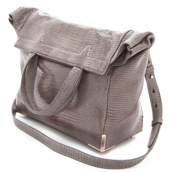 Alexander Wang Skeletal Prisma Lunch Bag Foldover Leather Beige Snake Print $925 - Picture 3 of 13